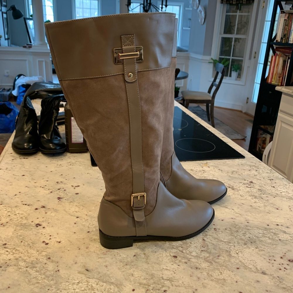 Karen Scott Deliee Gray Veggie Leather & Suede Tall Rdubg Boot sz 9 NWOT